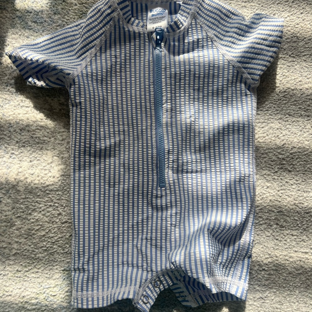RuggedButts Blue Striped Kids Swim Rashguard